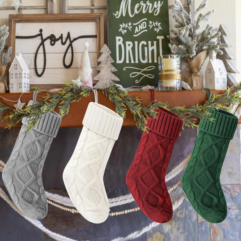 Paquet de 4 bas de Noël de Noël, ensemble de 4 bas de Noël tricotés pour cheminée, décorations de fêtes