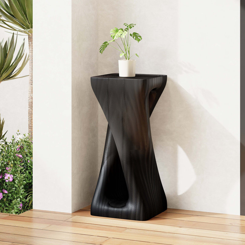 Table d'appoint d'extérieur, table de bout en forme de torsion, table d'appoint décorative, table de tabouret de jardin pour terrasse de balcon, bord de piscine, béton léger, texture semblable au bois, couleur noire