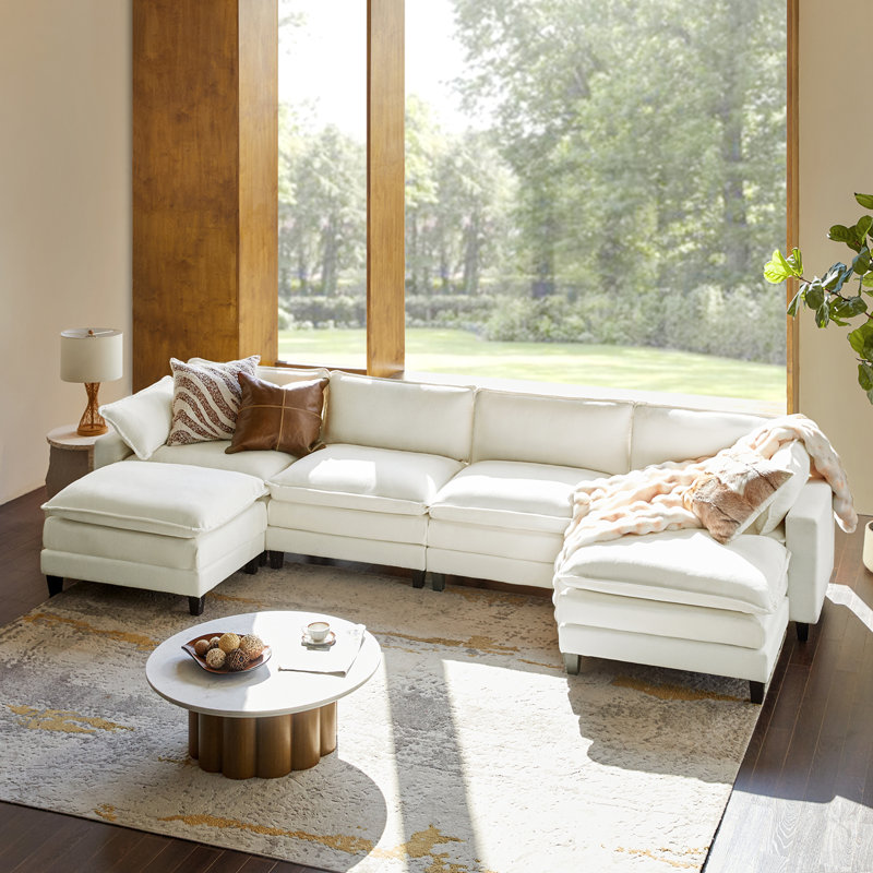 Valero 151.5" Convertible Oversized Sectional Couch for 6 People with Triple-Layer Cushions and Two Armrest Pillows, Ivory