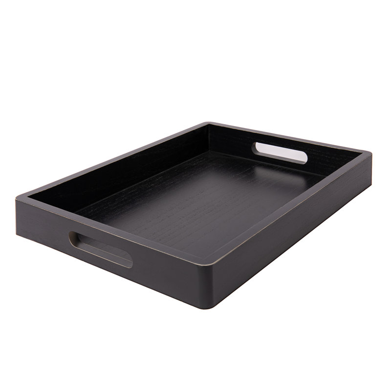 Grand plateau de service décoratif rectangulaire en bois, Noir