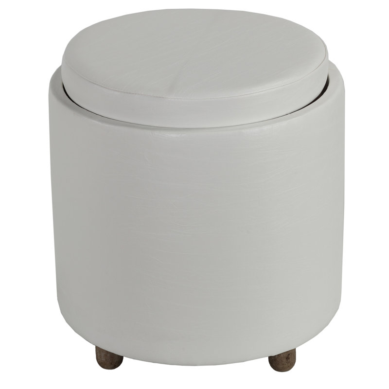 Kinkade Faux Leather Ottoman, White Faux Leather 