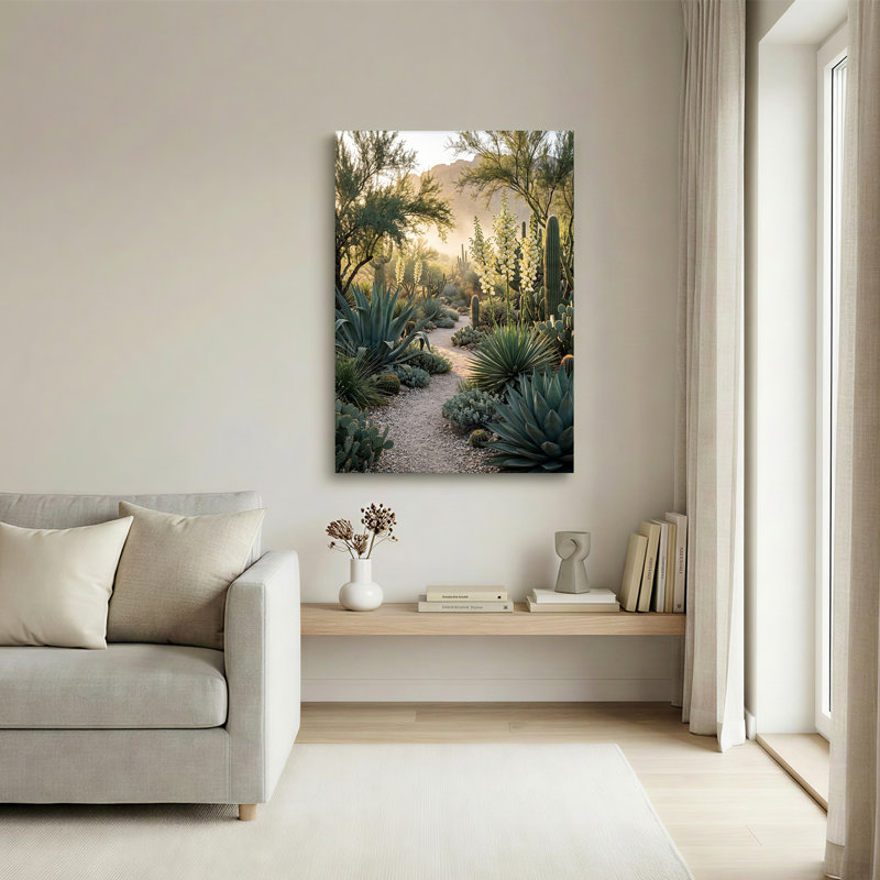 «Desert Cactus and Yucca Flower Garden Path», art mural, H 30 po x l 20 po