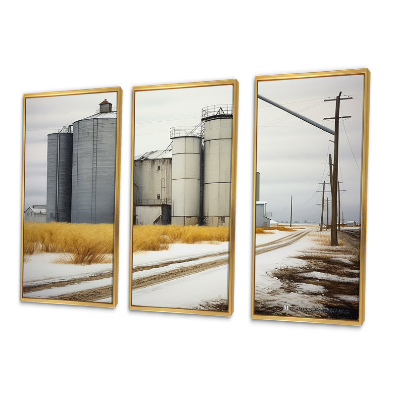 «Factory Winter Scenery In Simplicity I», ensemble de reproductions d'art mural, Cadre flottant doré