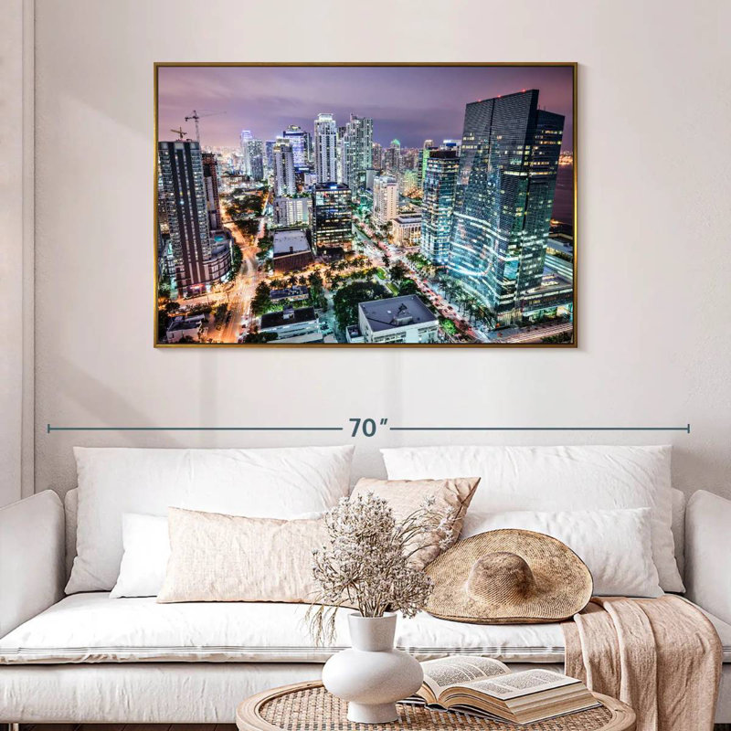 Floride la nuit, 46 po x 31 po, Cadre flottant doré