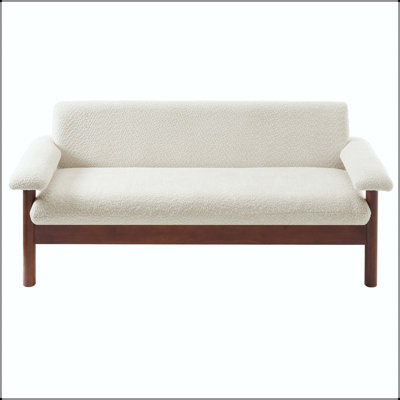 72.8" Loveseat with Armrest Pillows, Berber Fleece Fabric, and Rubberwood Frame