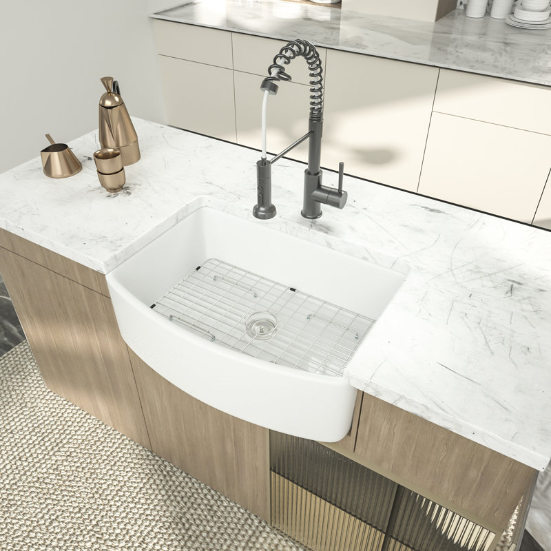 30'' L x 19" W Farmhouse Kitchen Sink White Ceramic Single Bowl Kitchen Sink Apron Front Sink