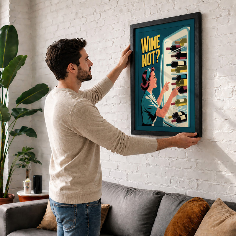 Wine Not Refreshed Retro - Framed Print, A1 - 84.1 x 59.4 cm, Black