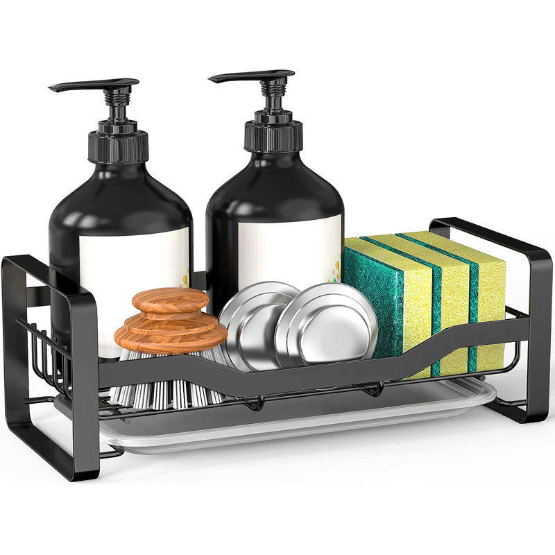 Black Stainless Steel Kitchen Sink Caddy with Removable Drain Tray