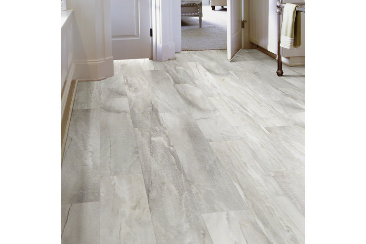 gray and white stone floating flooring