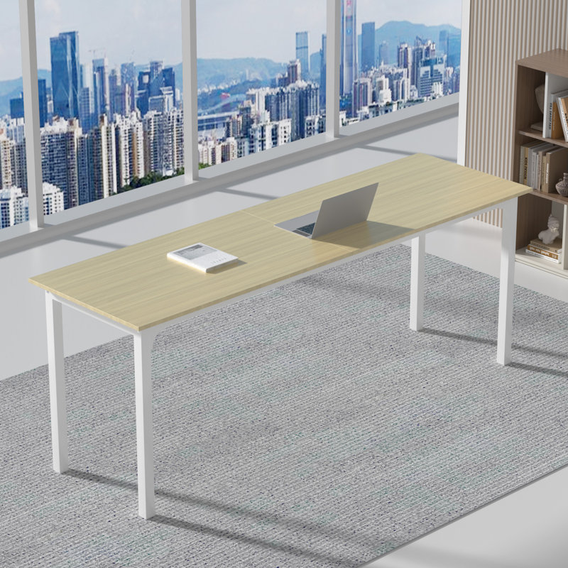  55" Conference Table, Modern Office Meeting Table With Metal Frame, Natural/White, H 27,6 po x L 79 po x l 23,6 po