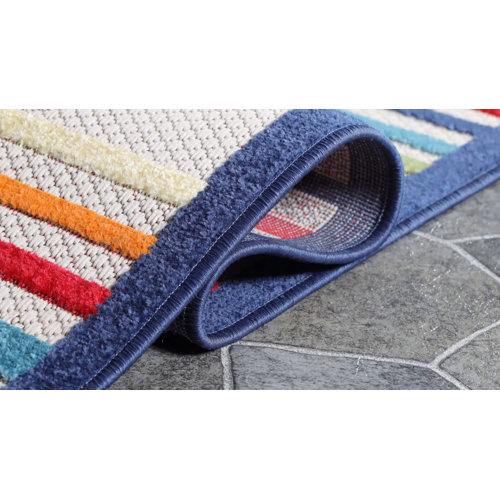 Ebern Designs Coastal Stripe Geometric Modern Indoor Outdoor Area Rug ...