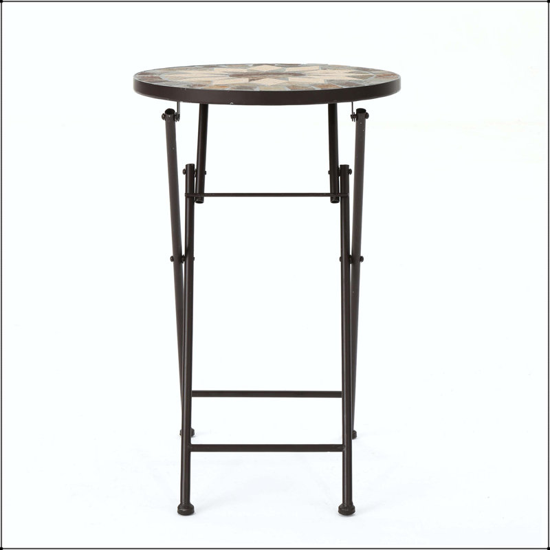 Table d'appoint pliante Silvester avec plateau en mosaïque de pierre - Style transitionnel