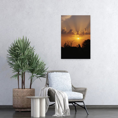 Farmer Driving A Tractor At Sunset Rustic Abstract Contemporary Sunset Landscape Art
