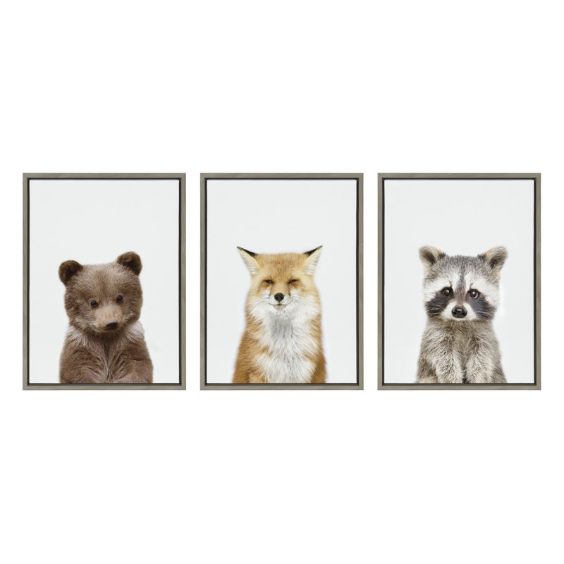 Efren Studio Bear, Studio Fox and Studio Raccoon Framed Canvas by Amy Peterson Art Studio 3 Piece
