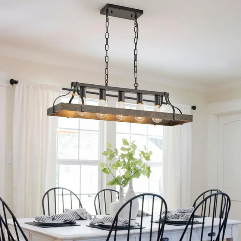 34-Inch Black & Gold Vintage Pendant Light, 5-Light E26 Antique Chandelier With Adjustable Chain, Ceiling Light Fixture For Dining Room Kitchen Island Living Room (Bulbs Not Included)