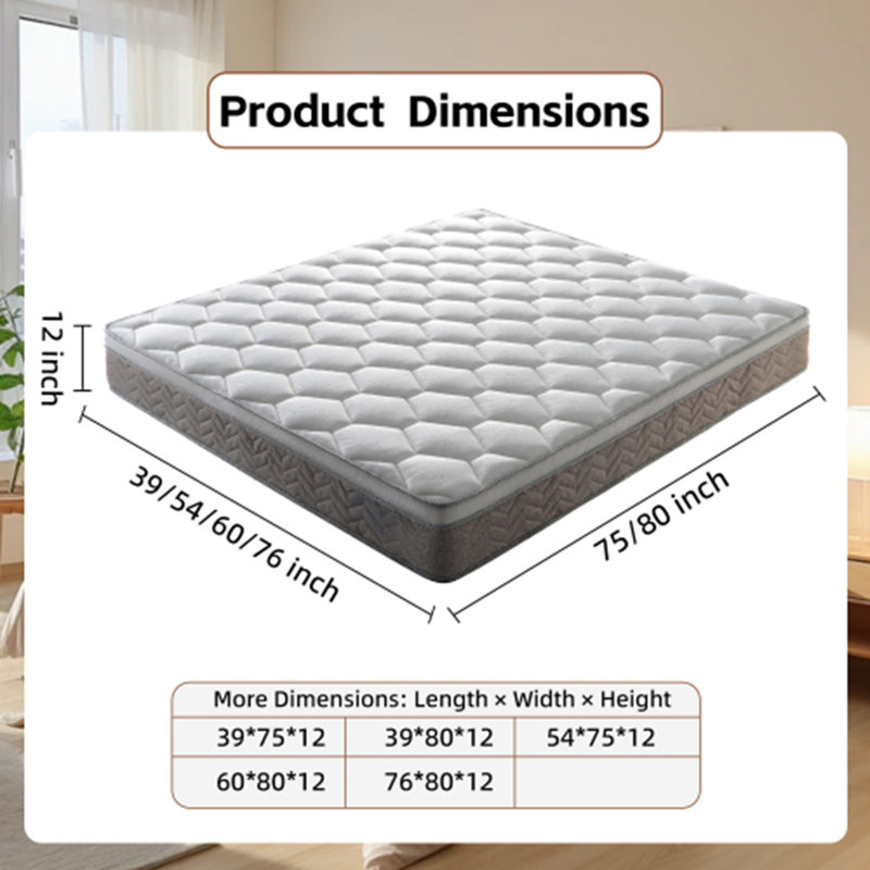 Matelas de 12 po avec matelas à ressorts ensachés hybrides certifiés CertiPUR-US