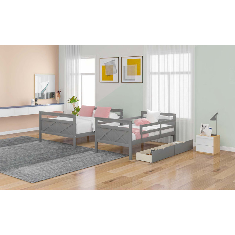 Bunk Bed With Ladder, 2 Storage Drawers And Safety Guardrail
