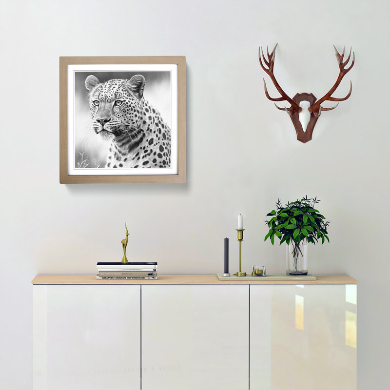 Leopard Drawing - Framed Print, Oak