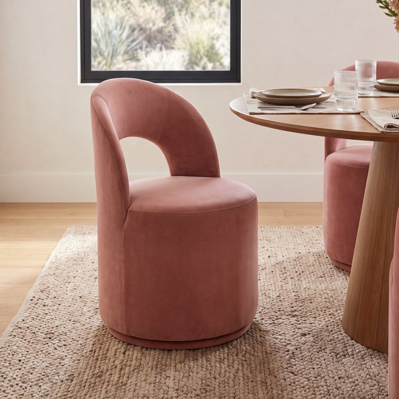 Neta Upholstered Side Chair With Caster Wheels, Falkirk Reddish Brown Velvet