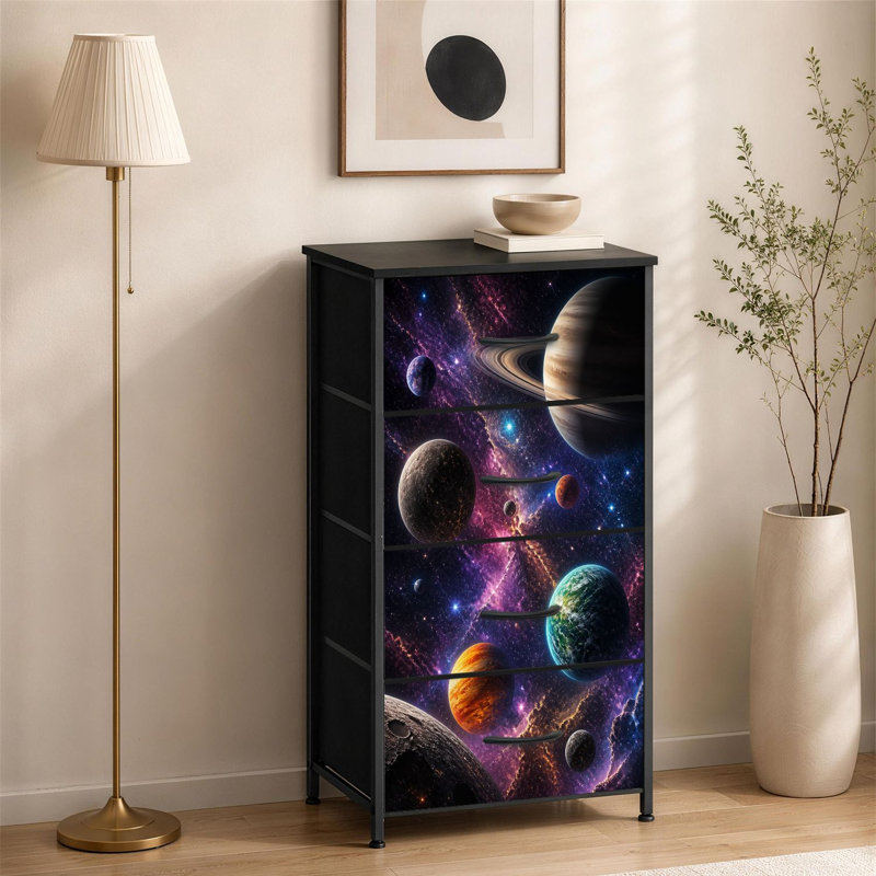 Commode 4 tiroirs pour la chambre à coucher Cosmic Scène vive Planètes colorées Nébuleuse Galactique Petite grande commode à vêtements pour organisateurs de placard avec commode