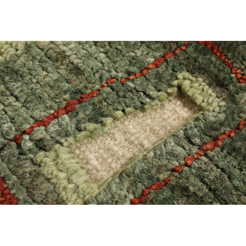 Rug & Kilim’S Art Deco Rug In Green High-Low Geometric Pattern, Rectangle 5' x 7'