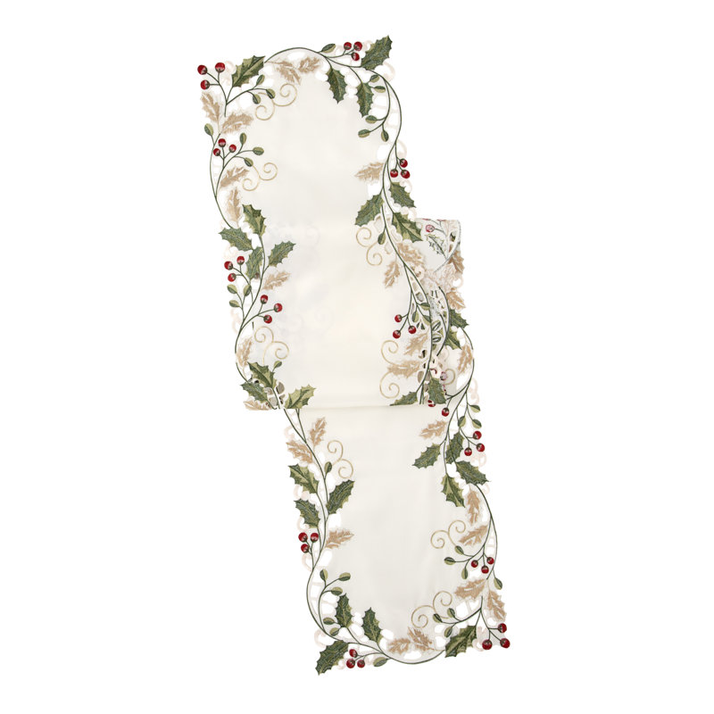 Lenox Holiday Nouveau Holly & Berries Embroidered Runner