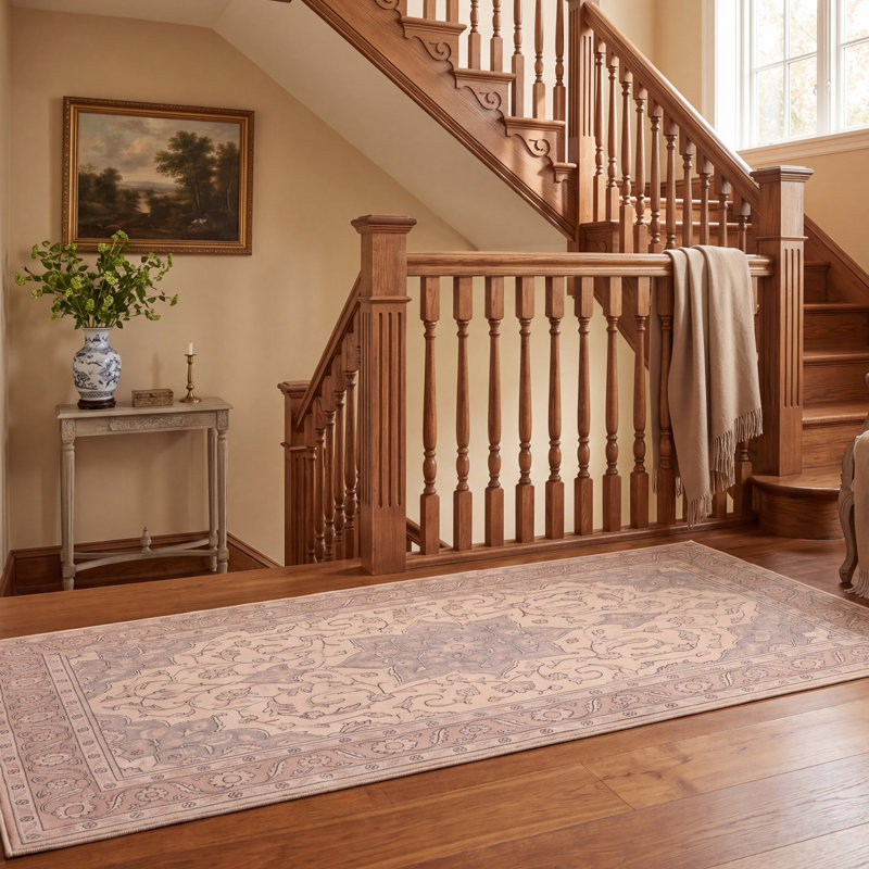 Tapis Brook traditionnel avec médaillon, style persan, gris crème, ivoire, beige, rose, lavable à la machine, antidérapant, à poils courts, pour l'intérieur et l'extérieur, adapté aux animaux domestiques, salon, chambre, salle à manger, entrée, couloir, bureau