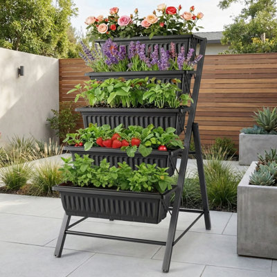 Jardinière verticale à 5 niveaux, jardin surélevé autoportant avec trou de drainage, jardinière surélevée pour herbes, légumes et fleurs, support pour plante peu encombrant