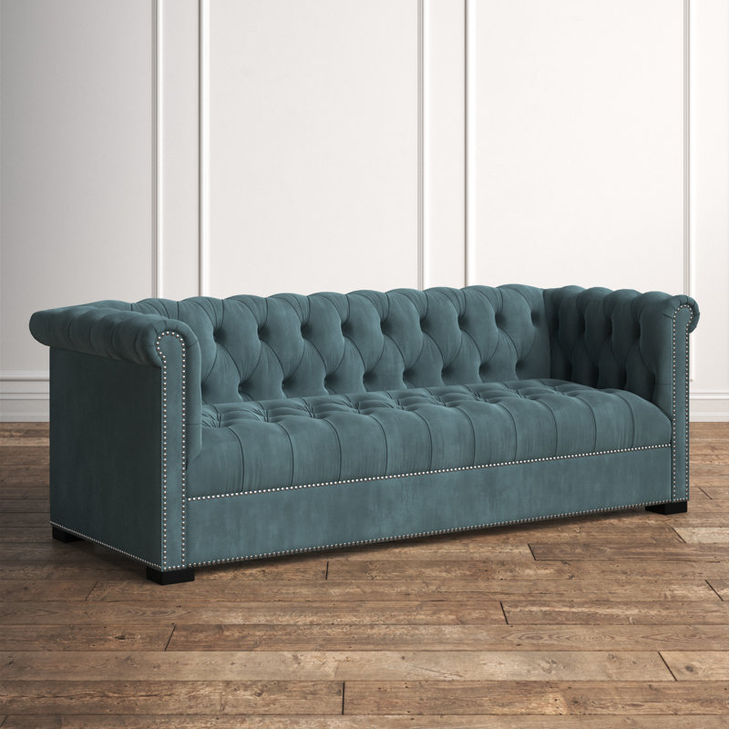 Heritage Upholstered Velvet Sofa, Sea Blue