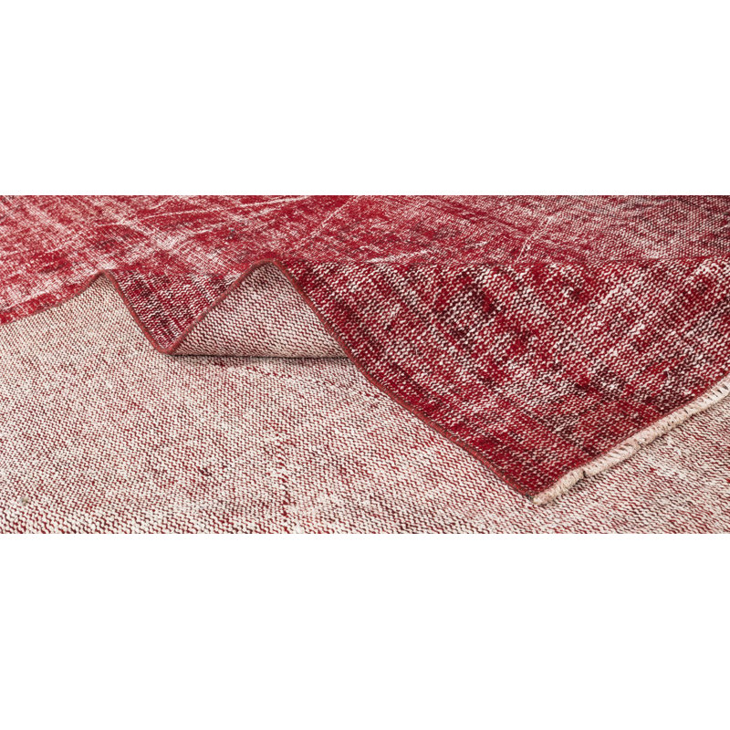 Tapis turc usé à la main de 5,7 x 8 pi surteint en rouge, idéal pour le bureau et la maison