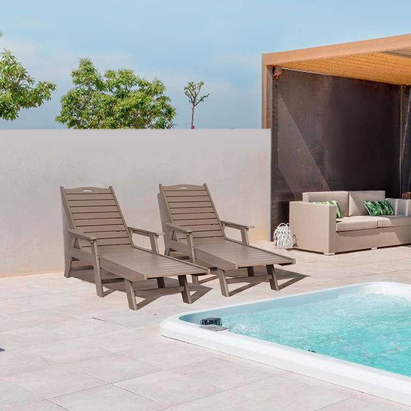 Outdoor Chaise Lounge Hdpe Reclining Chair, Brown
