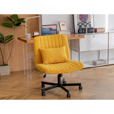 Chaise de bureau jaune avec accoudoirs croisés en lin jaune - polyvalente pour le bureau personnel, la méditation et le maquillage