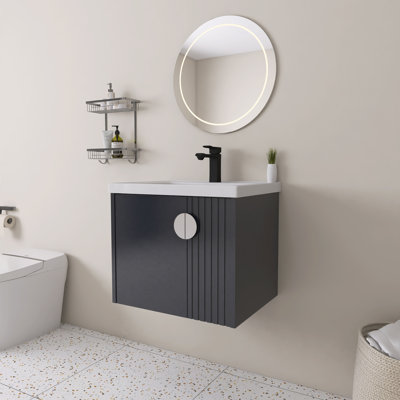 Ensemble de meuble-lavabo mural simple 24 po avec couvercle en céramique Germina