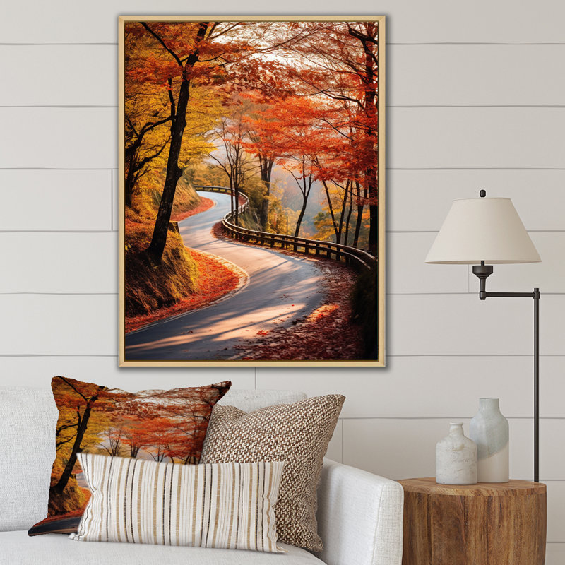 «Crimson Autumn Road Into Forest II», Cadre simple blanc, H 40 po x l 30 po x P 1,5 po