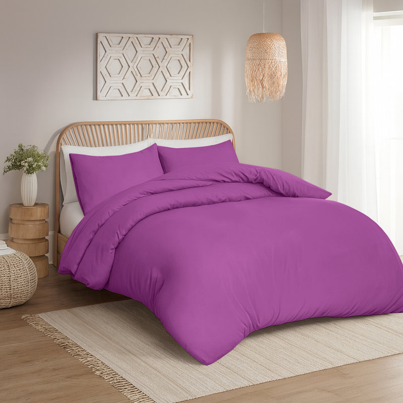 Aspire Homeware Hotel Quality 3 Piece Dyed Duvet Bedding Set with Pillowcases for Soft and Elegant Sleep, Purple