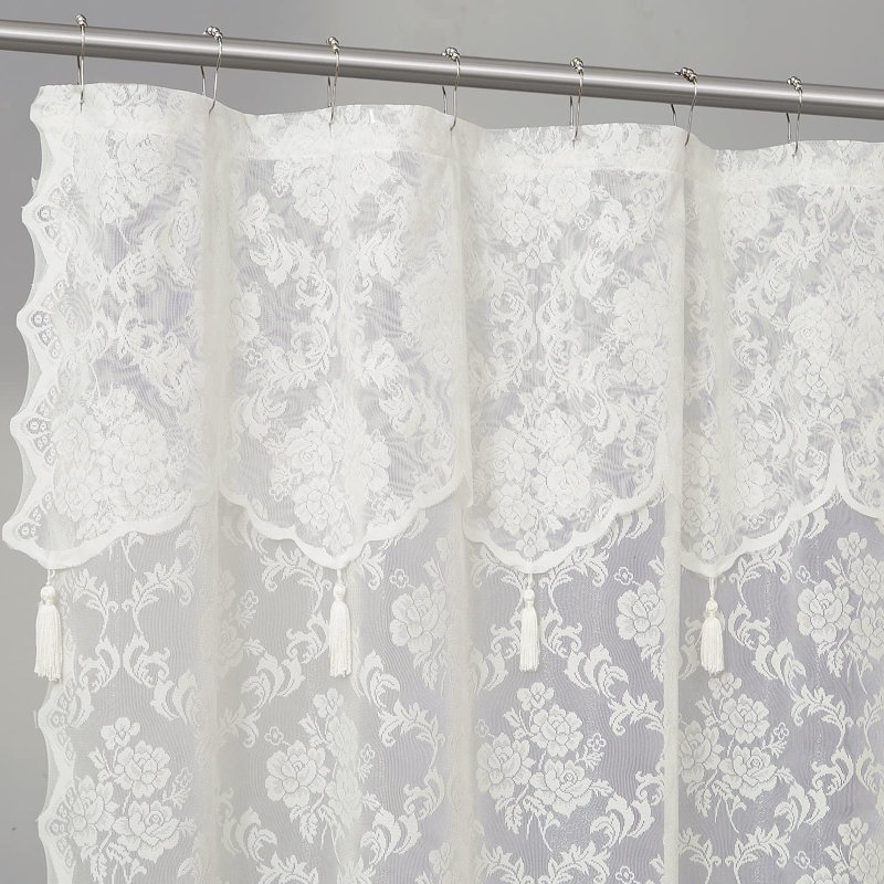 72" x 84" Extra Long Lace Shower Curtain with Valance, Country/Rustic Farmhouse Decor, Ivory