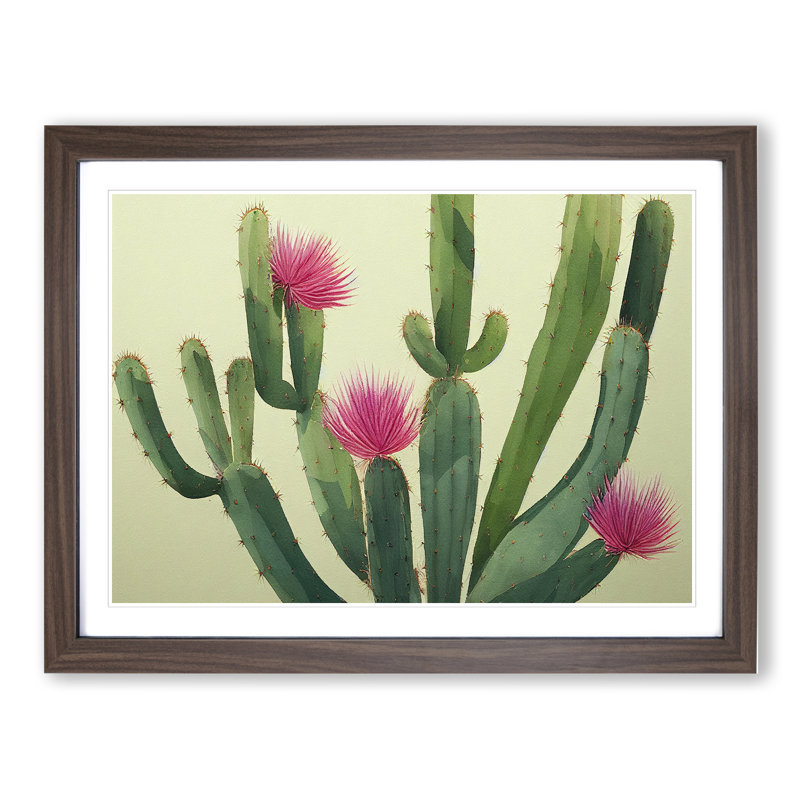 Stimulating Cactus - Framed Print, 46cm H x 64cm W x 2cm D, Walnut