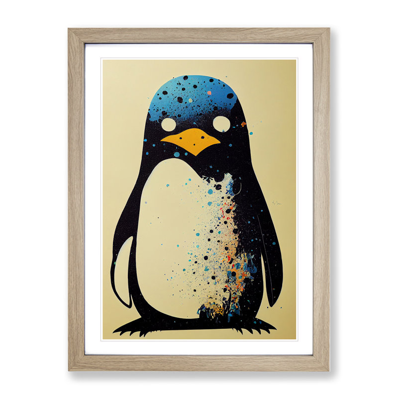 Penguin Graffiti No.6 - Print, White, 46cm H x 34cm W, Oak Picture Frame