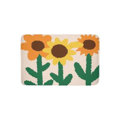 Beige Background Orange Yellow Sunflower Bath Rug, 36 X 24