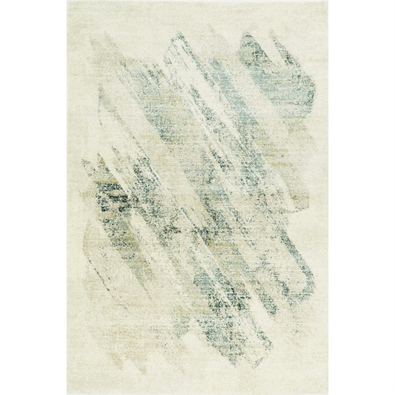 Ploumi Gray and Ivory Abstract Distressed Area Rug, Rectangle 5'3" x 7'7"