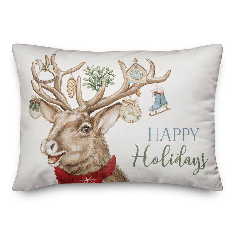Holiday Deer Antlers 20x14 Polyester Lumbar Pillow