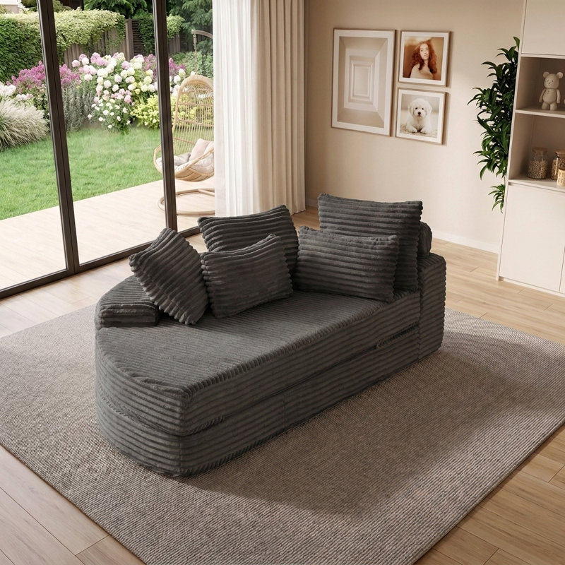 Fauteuil inclinable semi-circulaire 78,5 po 2-en-1 avec coussin de cou et coussins décoratifs, aucun assemblage requis, Black