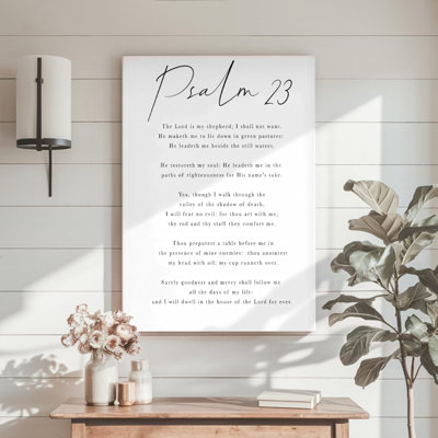 'Psalm 23' Elegant Calligraphy Textual Art Print on Wrapped Canvas - White