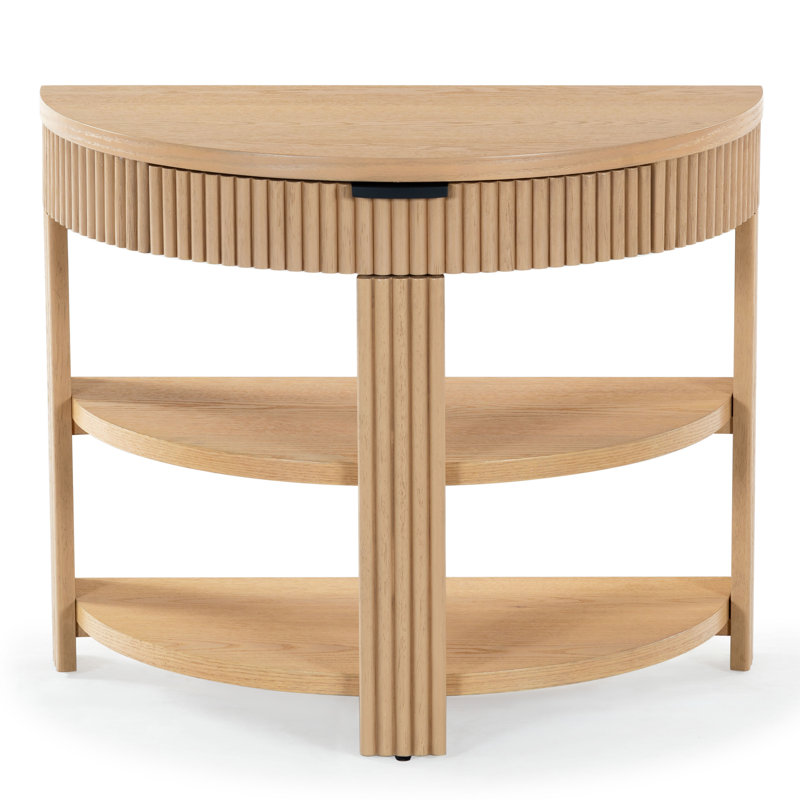 Christy Reeded Half Moon Console Table, Oak