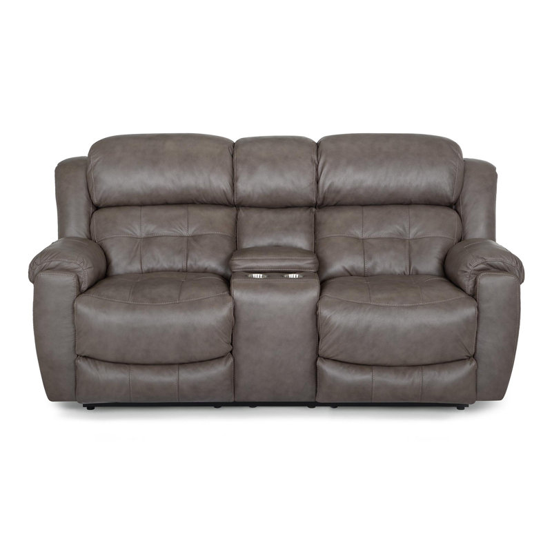 Mahaz Leather Reclining Console Loveseat, Gray