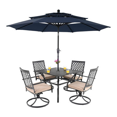 Ensemble de salle à manger pour 4 personnes 37 "avec coussins et parasol Alyah Square