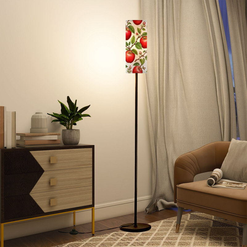  68.5" Standing Floor Lamp Seamless red apples Realistic plant Hand drawing colored Dimmable Metal Pole Lamp with Linen Lampshade LED Bulb Included