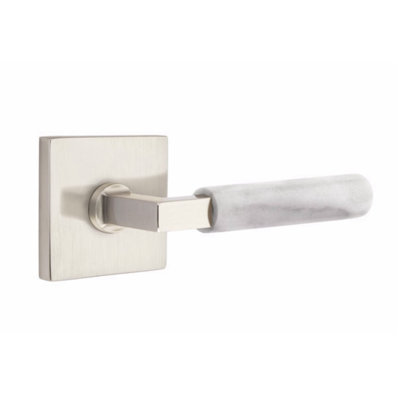 Select - Terrazzo Round Passage (Hall & Closet) Door Lever with Square Rosette, Right, Satin Nickel/White Marble