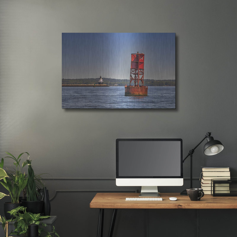 «Buoy And Spring Point Ledge Light» par Rick Berk, applique murale en métal, H 24 po x l 36 po