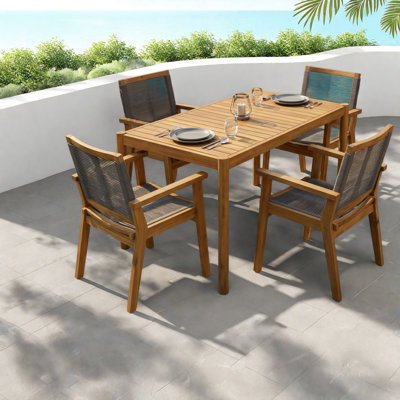Ensembles de salle à manger de patio moderne, 5 pièces d'extérieur compacts en bois d'acacia